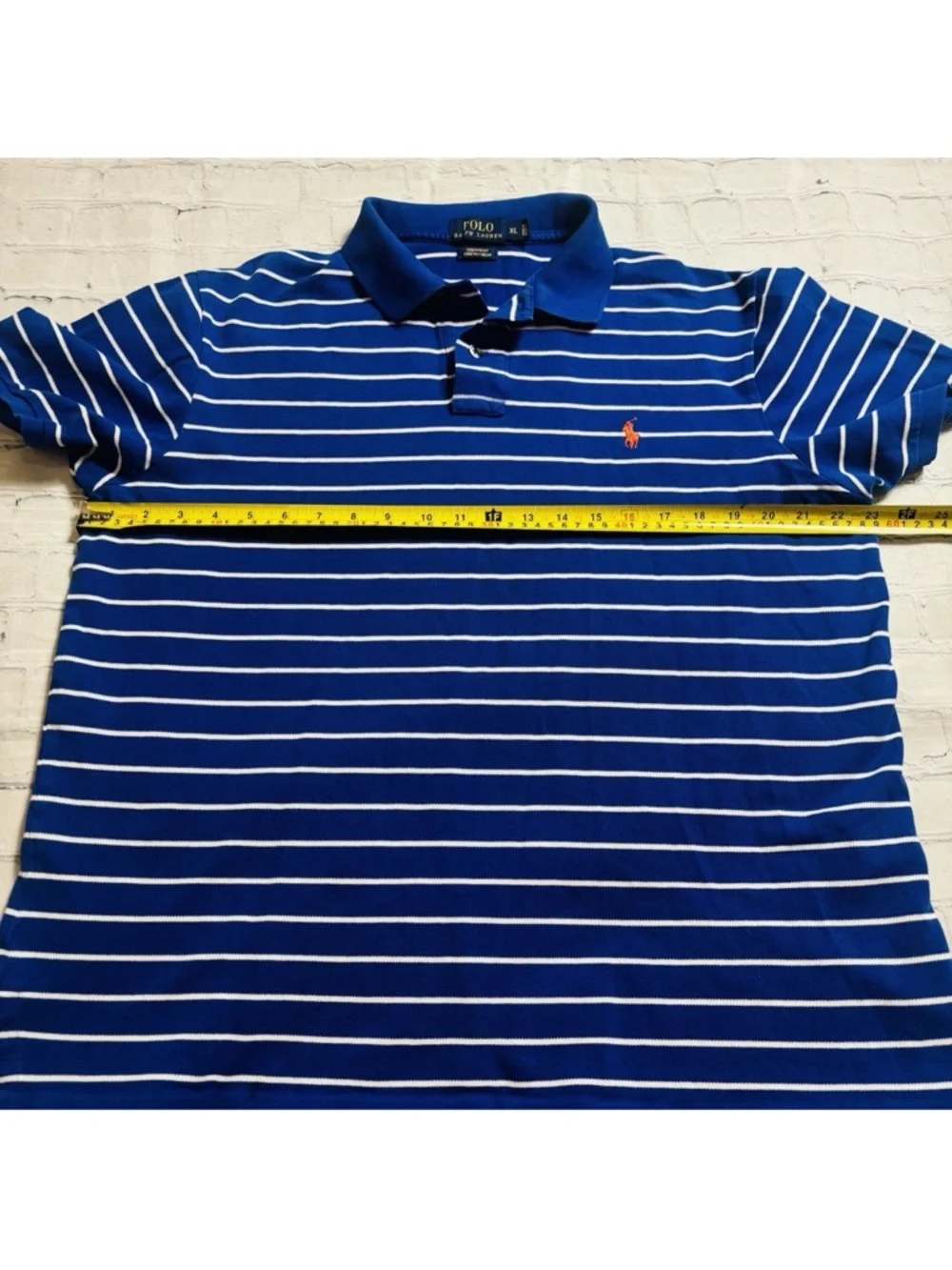 Polo Ralph Lauren Men's XL Custom Fit Stretch Mesh Polo Shirt Striped Blue White